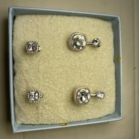 Elegant Silver and Crystal Earrings Set - Picture 2 of 4